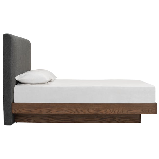 Kenzou Queen Bed in Walnut, Anthracite Grey with 2 Kyoto Top Drawer Bedside Table in Walnut - 6 - modern bed frame