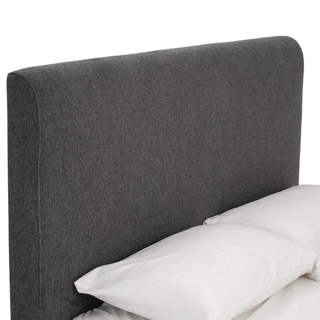 Kenzou Queen Bed in Walnut, Anthracite Grey with 2 Kyoto Top Drawer Bedside Table in Walnut - 8 - Grey upholstered