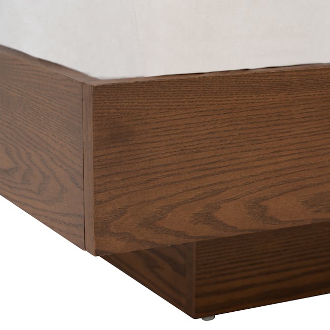 Kenzou Queen Bed in Walnut, Anthracite Grey with 2 Kyoto Top Drawer Bedside Table in Walnut - 10 - Wooden, sleek, polished