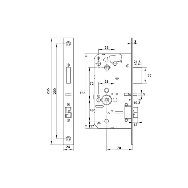 Hafele DL7600 Digital Lock - 6 - Dimensions, technical drawing, components, measurements, sizes, dimensions