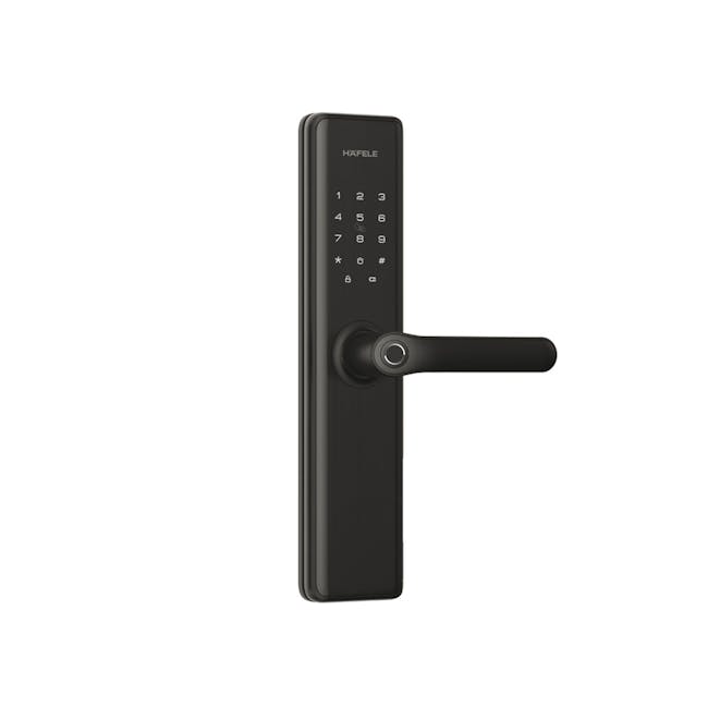 Hafele DL7600 Digital Lock - 1 - Sleek black keypad with numeric input, Modern black door lock with numeric keypad, Black