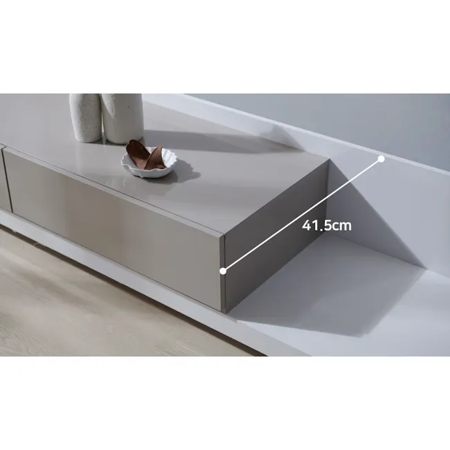 Bryson Extendable TV Console 2.3m-3.3m - Grey, White - 8 - modern minimalist shelf, sleek storage unit, floating shelf
