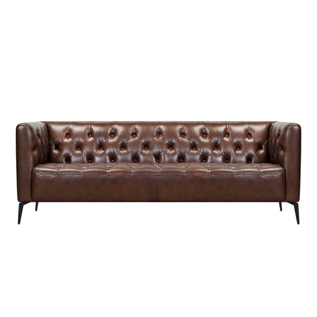 Louis 3 Seater Sofa - Chocolate (Genuine Cowhide Leather) - 0
