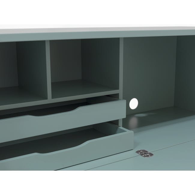 Arod Study Table 1m - Sage Green - 10 - Modern minimalist shelving unit, sleek design, light blue color, empty shelves, dark