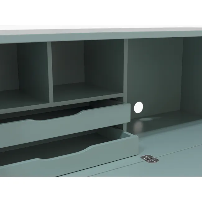 Arod Study Table 1m - Sage Green - 10 - Modern minimalist shelving unit, sleek design, light blue color, empty shelves, dark