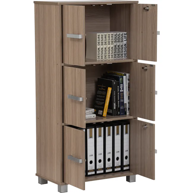 Naya 6 Door Cabinet - Ebonnese - 7 - Wooden file cabinet, open shelves, neatly organized books, design books, office
