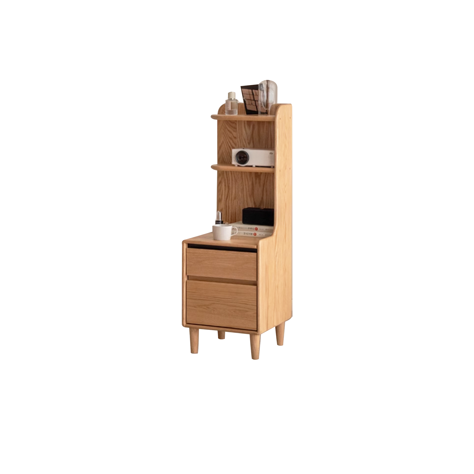 Karris Bedside Shelf Storage Table - Oak (Right Facing Corner)