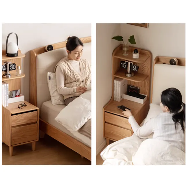Karris Bedside Shelf Storage Table - Walnut (Right Facing Corner) - 11