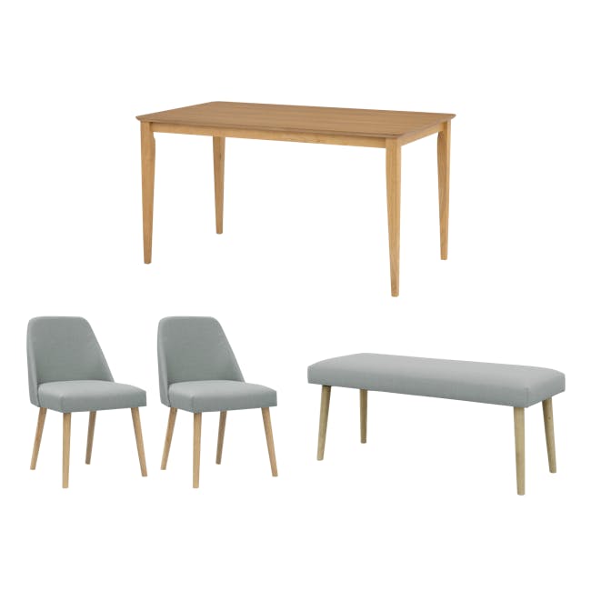 Charmant Dining Table 1.4m in Natural with Miranda Bench 1m and 2 Miranda Chairs in Sea Green - 0