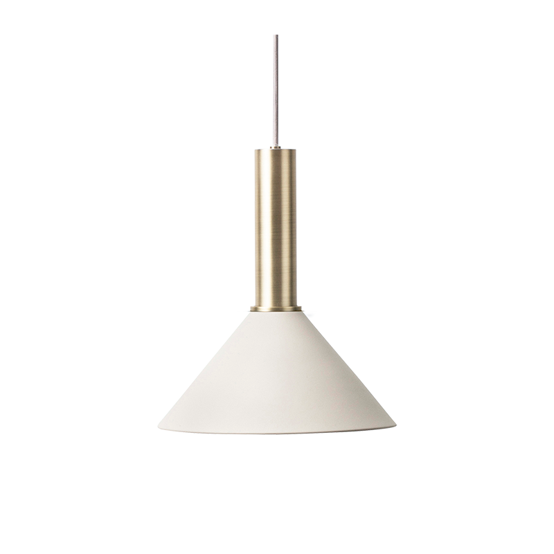 white and brass cone pendant light