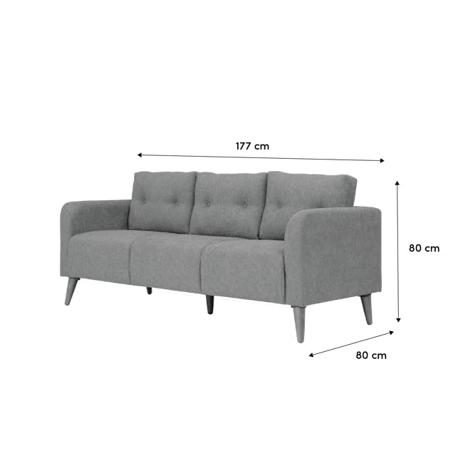 Bennett 3 Seater Sofa - Gray Owl - 6 - Grey upholstered sofa, 177 cm in height, 80 cm in width, three-seater design