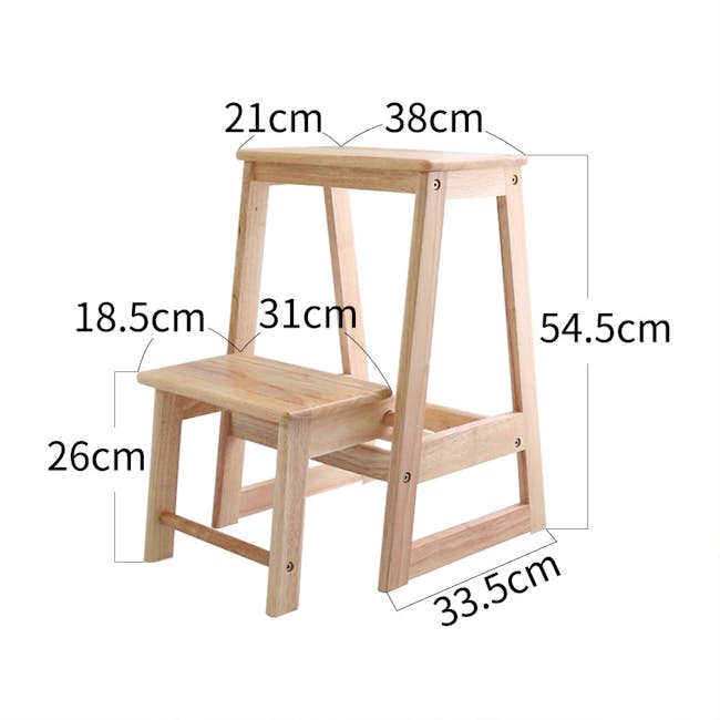 Juno Wooden Step Stool - 6 - Wooden stool, 21 cm seat, 38 cm height, 5 cm backrest, 26 cm height, 31 cm seat, 5 cm total