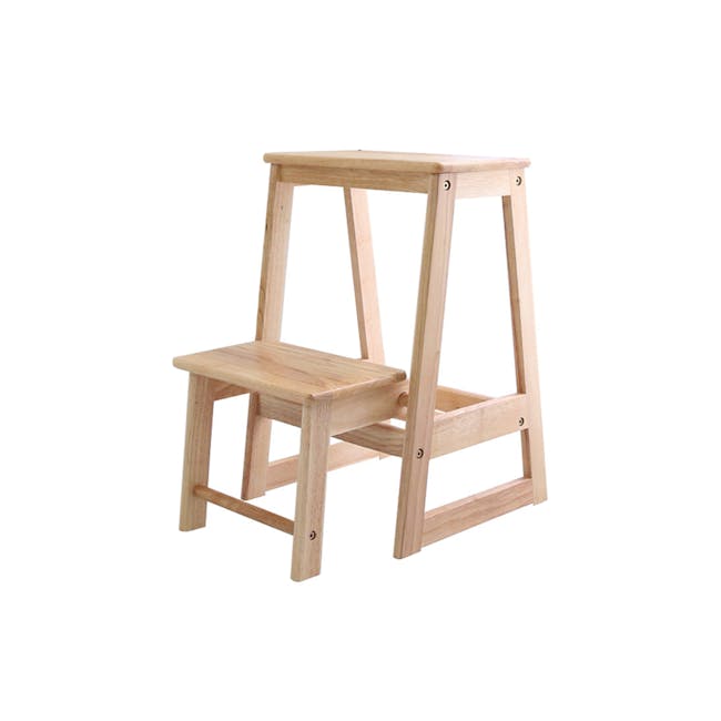 Juno Wooden Step Stool - 1 - Light wood, natural finish, simple design, sturdy construction, compact size, four-legged base