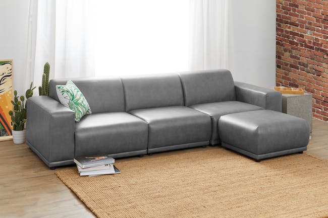Milan 3 Seater Sofa with Ottoman - Lead Grey (Faux Leather) - 1