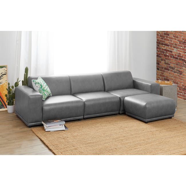 Milan 4 Seater Sofa with Ottoman - Lead Grey (Faux Leather) - 1