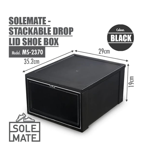 SoleMate Stackable Drop Lid Shoe Box - Black (Pack of 2) - 7
