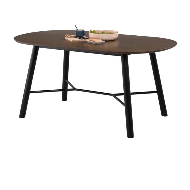 Telyn Oval Dining Table 1.6m with Telyn Bench 1.1m and 2 Axel Chairs in Black, Carbon - 4