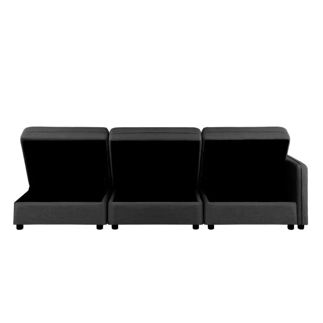 Cameron Storage Armless Unit - Orion (Fabric) - 21 - Sleek, modern design with three seating sections, Black upholstered