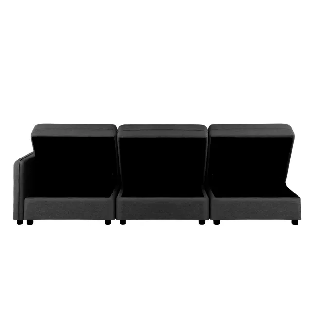 Cameron Storage Armless Unit - Orion (Fabric) - 19 - Sleek, modern sectional sofa with three seats, Black upholstered