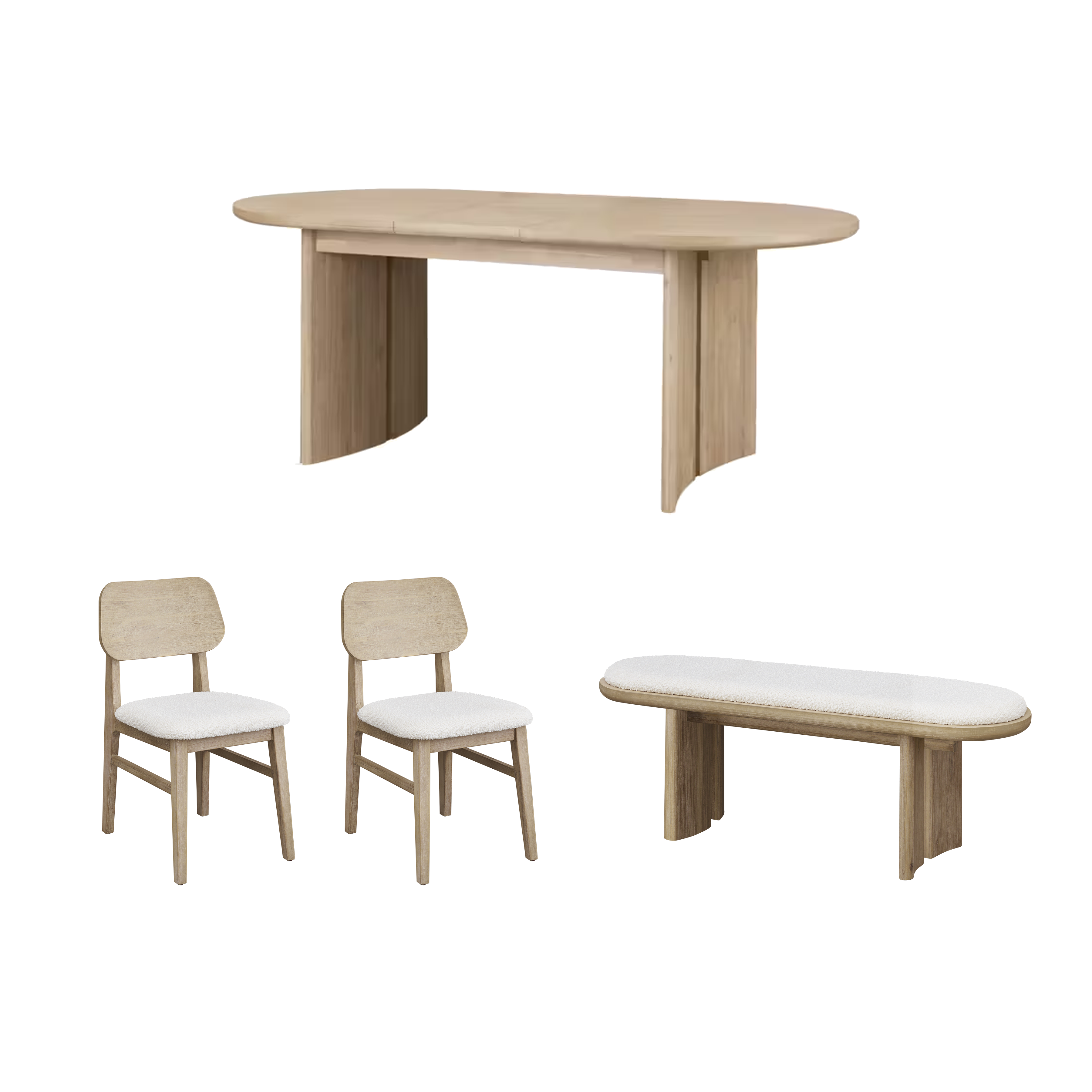 Catania Extendable Dining Table 1.6m-2m with Catania Cushioned Bench 1.4m and 2 Catania Dining Chairs