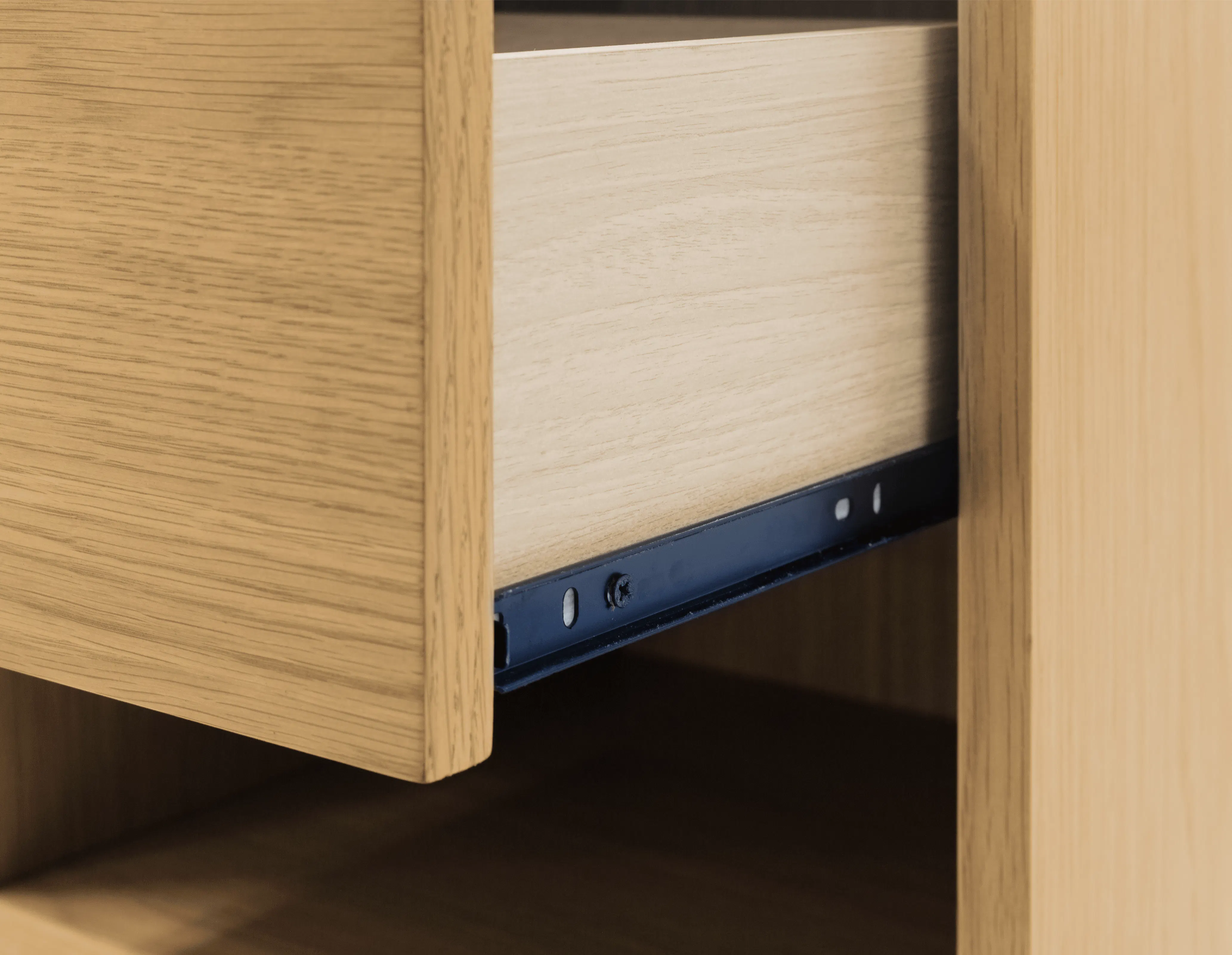 Kyoto Top Drawer Bedside Table - Oak - 9 - Wooden drawer, metal hinge, sleek design, minimalist style, modern furniture
