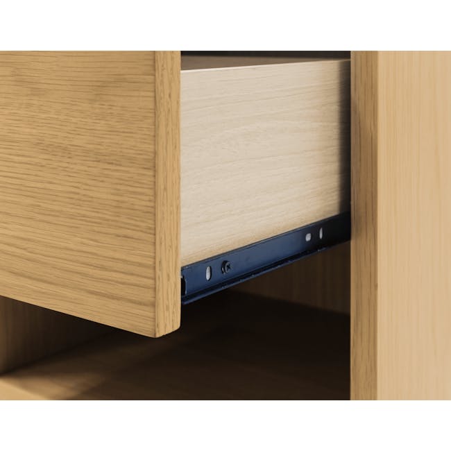 Kenzou Queen Bed in Oak, Grey Mist with 2 Kyoto Top Drawer Bedside Table in Oak - 20 - Wooden drawer, metal hinge, sleek