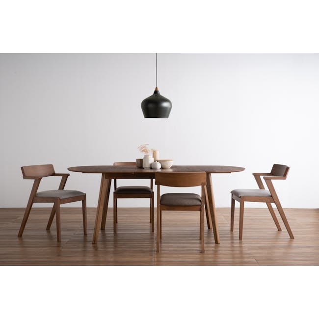 Roden Dining Table 1.8m in Cocoa with 4 Imogen Dining Chairs in Cocoa, Dolphin Grey (Fabric) - 21 - Modern dining room with
