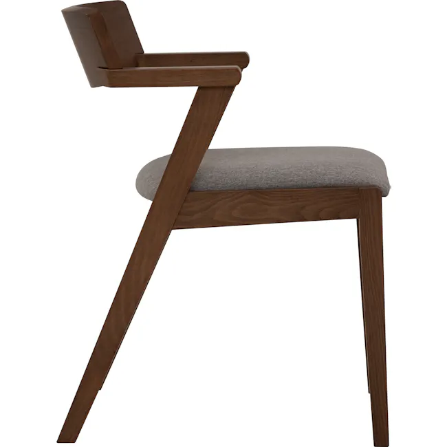 Roden Dining Table 1.8m in Cocoa with 4 Imogen Dining Chairs in Cocoa, Dolphin Grey (Fabric) - 31 - Wooden chair with angled