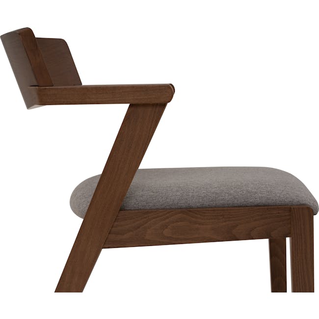 Roden Dining Table 1.8m in Cocoa with 4 Imogen Dining Chairs in Cocoa, Dolphin Grey (Fabric) - 33 - Wooden chair with curved