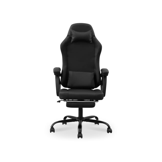Zeus Gaming Chair with Footrest - Black (Faux Leather) - 0