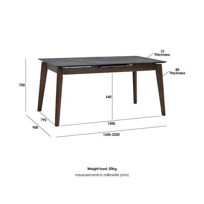 Finna Extendable Dining Table 1.6m-2m - Cocoa, Grey Marble (Smart Top™) - 9