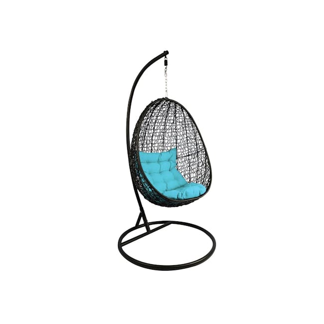 Black Cocoon Swing Chair - Blue Cushion - 0