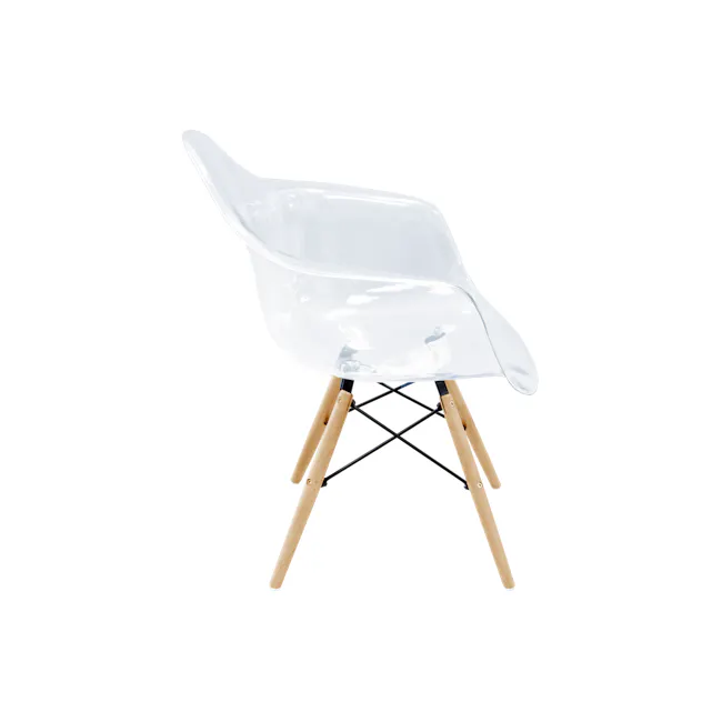 Lars Chair - Natural, Clear - 8 - Clear plastic chair, minimalist design, wooden legs, black metal frame, modern aesthetic
