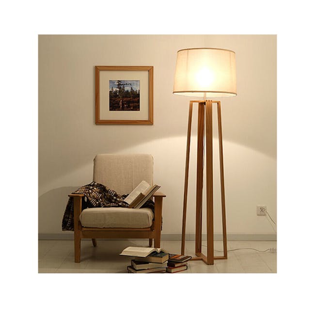 Amber Floor Lamp - Oak, White - 3