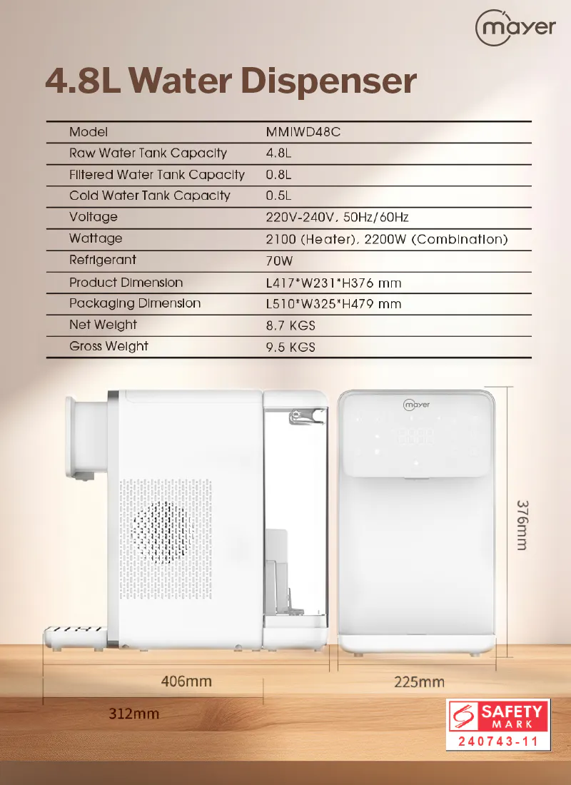 Mayer 4.8L Instant Hot & Cold Water Dispenser with Filter MMIWD48C - 9
