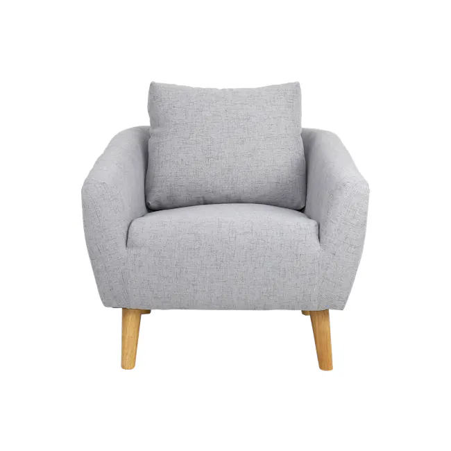 Hana 2 Seater Sofa with Hana Armchair - Light Grey - 9 - Grey upholstered armchair, light grey fabric, wooden legs