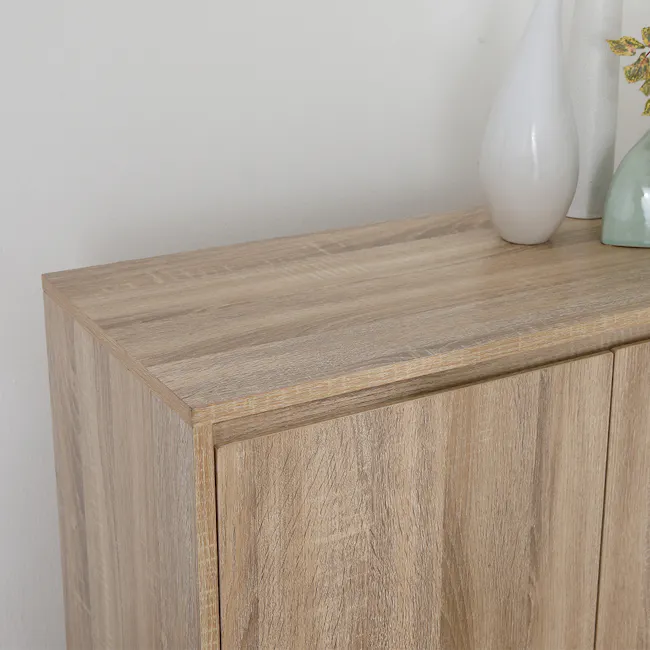 Tyler 2 Door Shoe Cabinet - Oak - 6 - Wooden cabinet, minimalist design, natural wood finish, light brown tones, textured