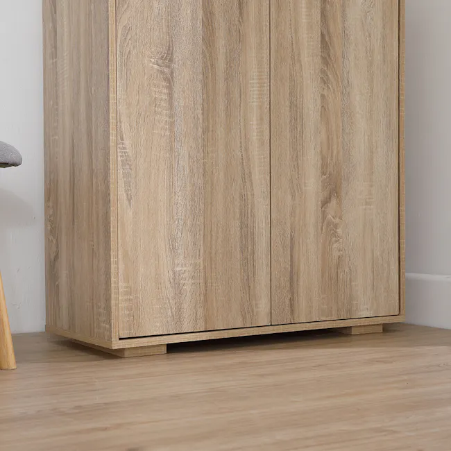 Tyler 2 Door Shoe Cabinet - Oak - 9 - Wooden cabinet, light wood finish, natural texture, minimalist design, tall cabinet