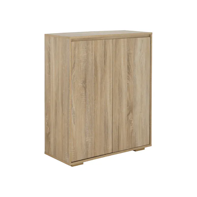 Tyler 2 Door Shoe Cabinet - Oak - 1 - Wooden cabinet with natural finish, light beige color, vertical wood grain pattern