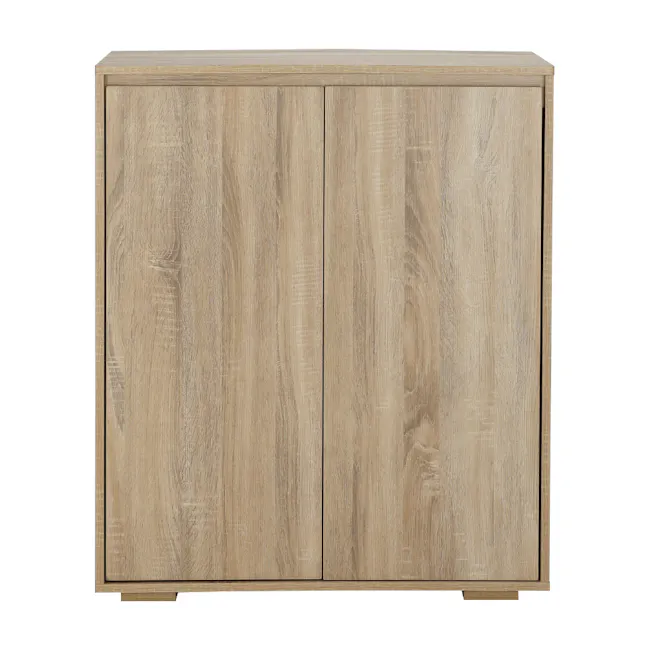 Tyler 2 Door Shoe Cabinet - Oak - 10 - Wooden cabinet with natural finish, light beige color, vertical slats, minimalist