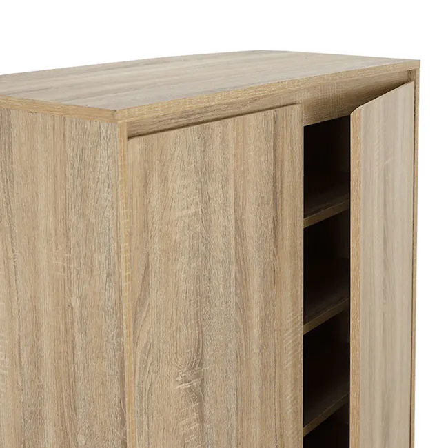 Tyler 2 Door Shoe Cabinet - Oak - 14 - Wooden cabinet with clean lines, light wood finish, minimalist design, open shelving