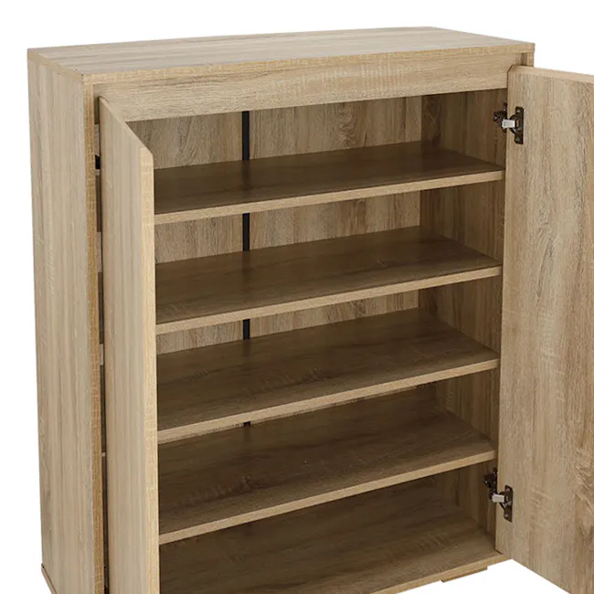 Tyler 2 Door Shoe Cabinet - Oak - 13 - Wooden, minimalist, open shelving, light wood finish, natural texture, clean lines
