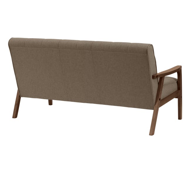 Tucson 3 Seater Sofa with Tucson Armchair - Cocoa, Chestnut (Fabric) - 6 - Modern sofa with wooden armrests and legs, beige
