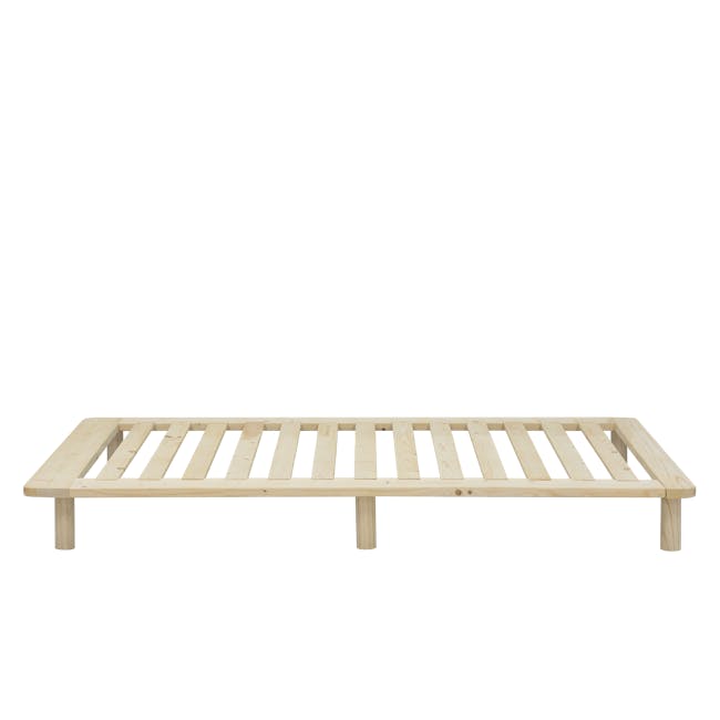 Hiro Single Wooden Platform Bed - 7 - Wooden bench, minimalist design, natural wood finish, simple structure, light-colored