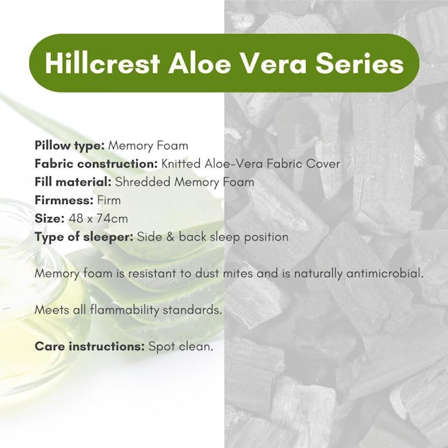 Hillcrest Aloe Vera Charcoal Memory Foam Pillow - 2