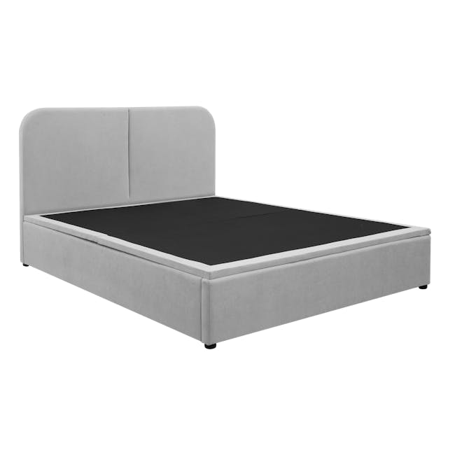 Nolan King Storage Bed in Silver Fox with 2 Asher Narrow Bedside Table - 7 - Modern minimalist bed frame, sleek upholstered