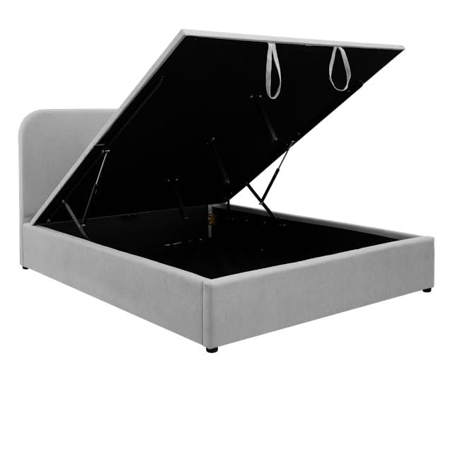 Nolan King Storage Bed in Silver Fox with 2 Asher Narrow Bedside Table - 8 - Modern minimalist sofa with open storage