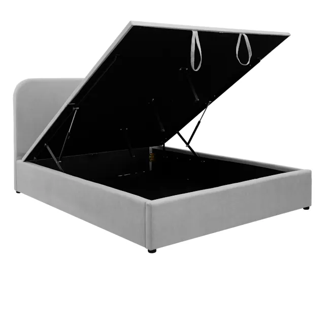 Nolan King Storage Bed in Silver Fox with 2 Asher Narrow Bedside Table - 8 - Modern minimalist sofa with open storage