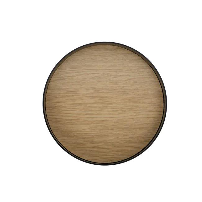 Edd Nordic Tray with Stand - Black - 2 - Wooden surface, circular design, natural wood grain, black border, minimalist