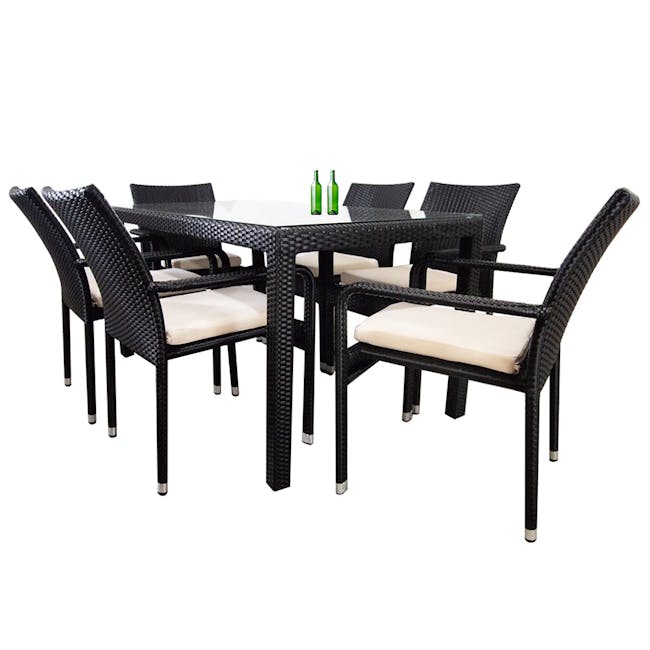 Boulevard Outdoor Dining Set with 6 Chair - White Cushion - 1